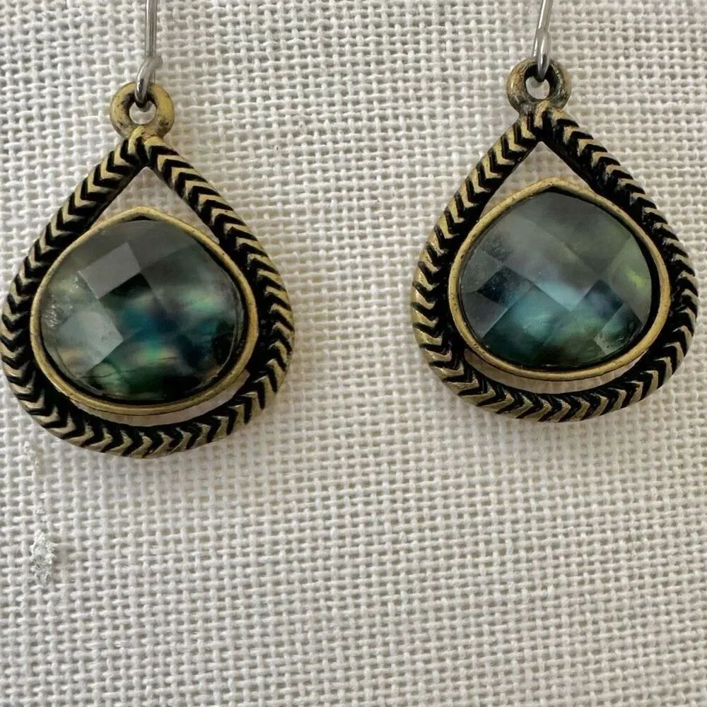 Teardrop blue green beaded earrings